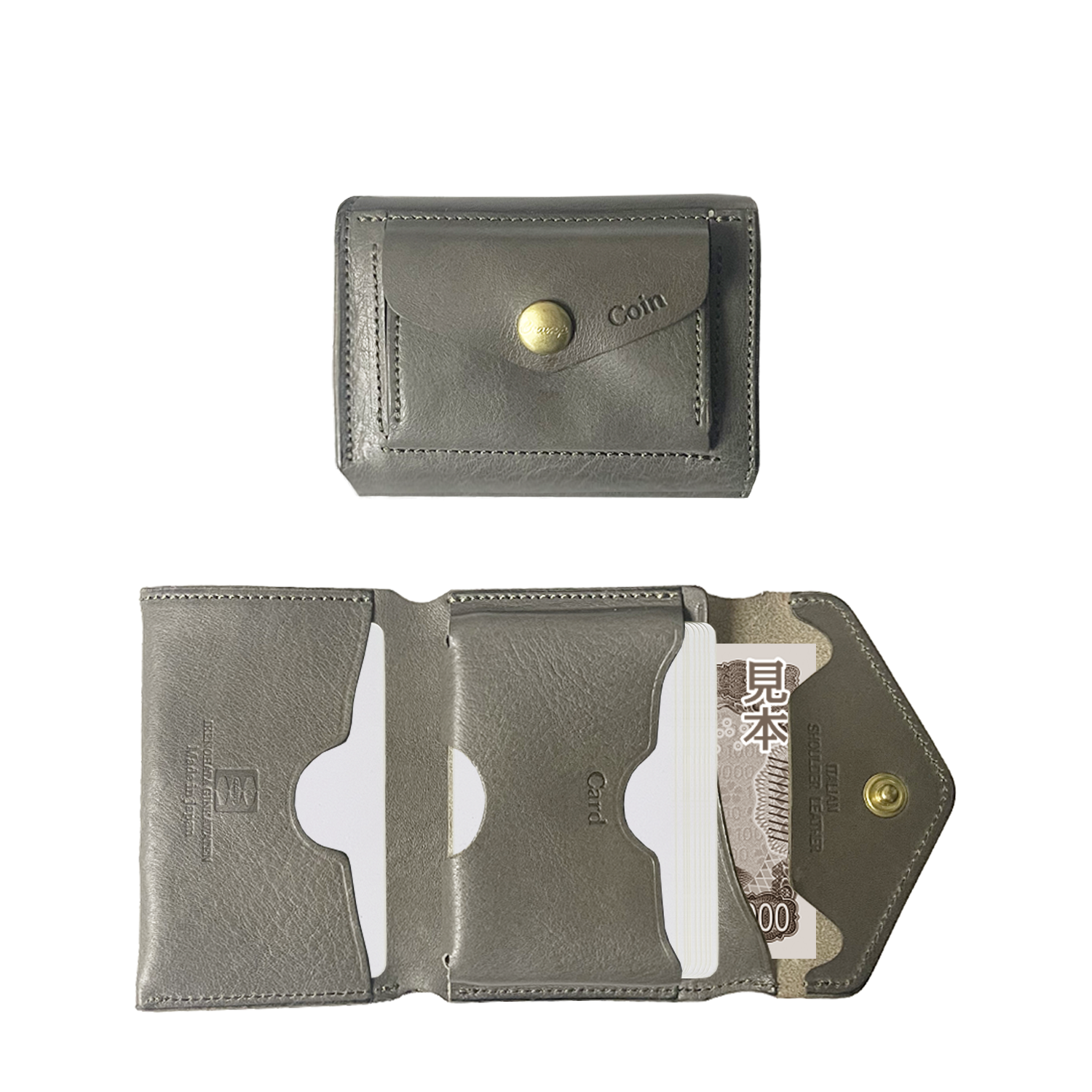 Cramp Italian Shrink Leather Compact Wallet 