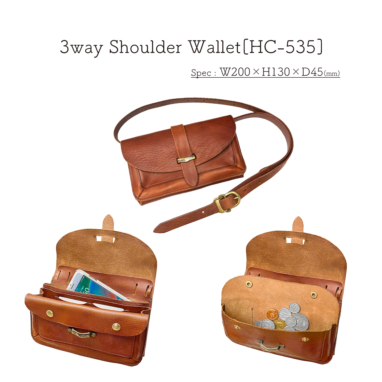 Haru Italian Leather 3way Shoulder Wallet